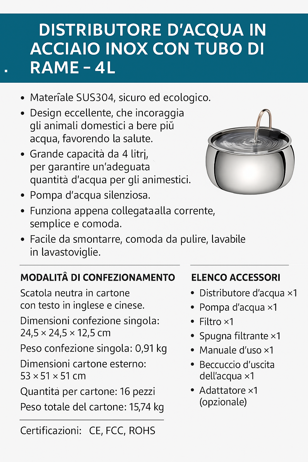 AcquaViva™ Fontanella automatica 4 Lit.